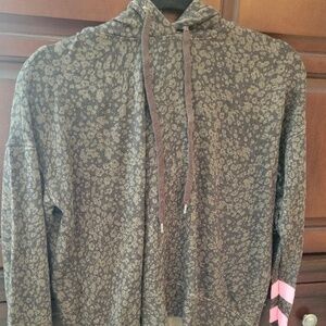 SUNDRY Women's Striped Floral Hoodie Size 0 Green/Black